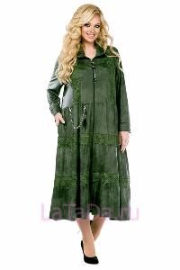 Модное женское платье большого размера цвета хаки с имитацией ткани под кожу - Интернет магазин женской одежды LaTaDa